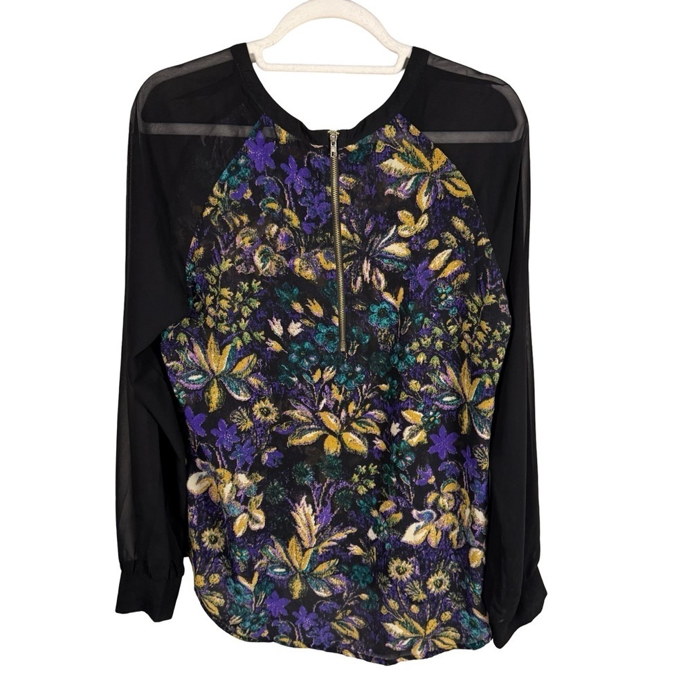 Lost & Found Floral Blouse with Sheer Sleeves Size L Boho Festival Y2K Night Out - Picture 4 of 13